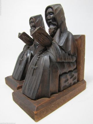 Old Monk Reading Hand Carved Wood Bookends wonderful ornate detailing artwork 3