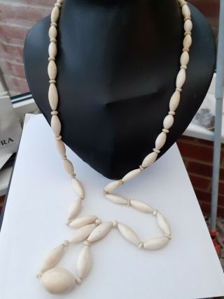 Antique Hand Carved Chinese Cantonese Bovine Bead Necklace Vintage Jewellery