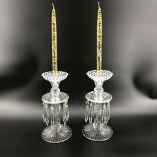 Vintage Pair Crystal Candle Holders W/ Prisms & Bobeches Candlesticks Gorgeous
