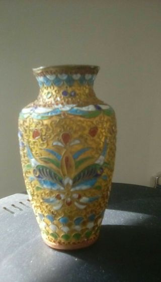 Old Cloisonne Possibly Oriental Metal (copper) Vase Elaborate Decoration 9cms H