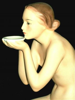 Antique Czech Pirkenhammer Art Deco Nude Lady Bathing Beauty Porcelain Figurine