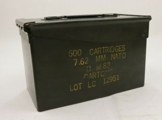 Vintage Us Army Military Metal Ammo Box 600 Cartridges 7.  62mm M82 Empty Storage