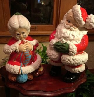 Vtg 16” Ceramic Christmas Mr & Mrs Santa Claus Alantic Mold Set