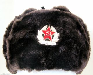 Authentic Dark Brown Russian Army Ushanka Winter Hat Soviet Army Soldier