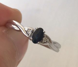 Estate Vintage Sapphire And Diamond 10k White Gold Twist Ring Size 7.  5 Resizable