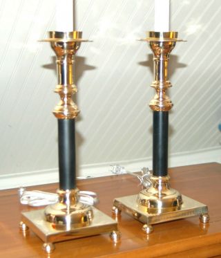 Pair Brass Candlestick Lamps Candle Holders Pair Neoclassical Black