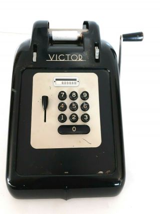 Vtg Victor Art Deco 10 Key Hand Crank Adding Machine Calculator Steampunk Black