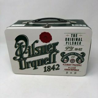 Pilsner Urquell White Beer,  Metal Tin Embossed Lunch Box Man Cave Item Bar Decor