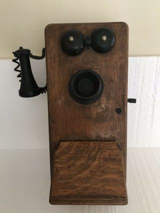 Antique Vtg Stromberg - Carlson Telephone Oak Wood Hand Crank Wall Box Early 1900s