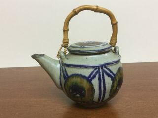 Vintage Robert Sperry Mid Century Signed Studio Pottery Tea Pot Bamboo Handle