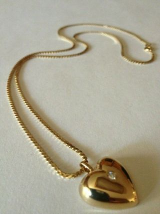 Estate Vintage 14k Gold Diamond Puffy Heart Pendant Necklace,  14k Chain