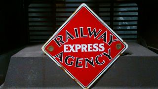 Vintage Old Railway Express Agency Porcelain Sign Train Railway Yard Route