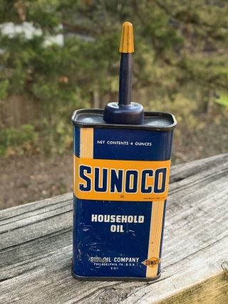 Vintage Sunoco Household Oil Handy Oiler 4 Oz Metal Oil Can Gas Sign