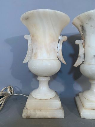 Pair (2) Antique ART DECO Era ALABASTER URN Style MANTEL LUSTER Old PARLOR LAMPS 2