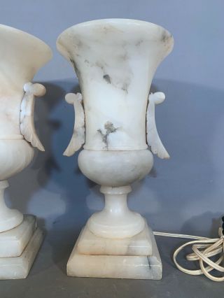 Pair (2) Antique ART DECO Era ALABASTER URN Style MANTEL LUSTER Old PARLOR LAMPS 3