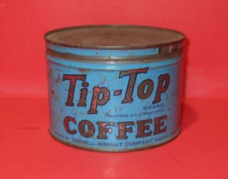 Vintage Tip - Top Coffee 1 Lb Keywind Tin Can Right Lid Dwinell Wright Boston Mass