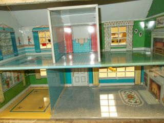 Vintage Marx Colonial Style Two Story 5 Room Metal Doll House - House