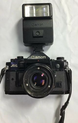 Canon A - 1 50mm Lens Slr Film Camera W/ Flash Nive Vintage S & H