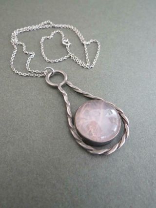 Vintage Silver Rose Quartz Pendant Necklace
