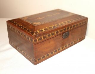 Antique Ornate Handmade Wood Inlaid Marquetry Cigar Humidor Lined Tobacco Box
