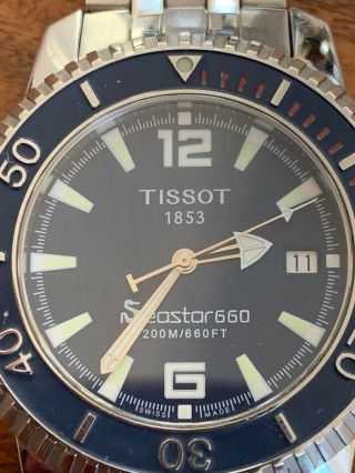 Rare Vintage Tissot Seastar 660 Blue Dial Divers Mens Watch 2