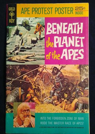 Rare Gold Key Comic Beneath The Planet Of Apes W/ Ape Protest Poster War Peace