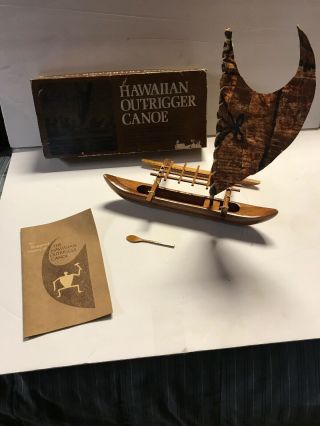 Vintage Hawaiian Outrigger Canoe Model Kit (finished) Anekona Hawaii Koa Wood
