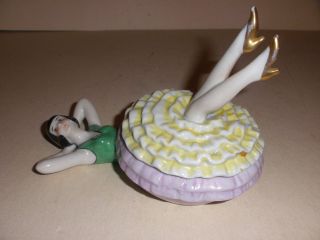 Antique Art Deco Porcelain / China Half Doll Legs Up Powder Box Vanity Piece