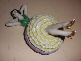 Antique Art Deco porcelain / china Half Doll legs up Powder box Vanity Piece 3