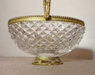 antique ornate Empire French dore bronze crystal centerpiece bowl basket compote 3