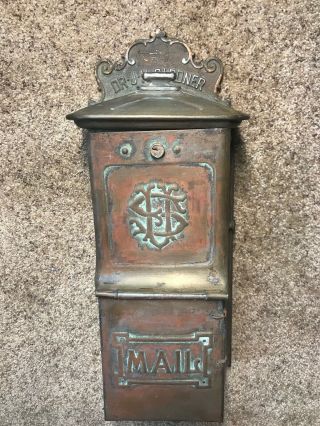 Vintage Ornate Copper Metal Mailbox Antique Wall Mounted Mail Box