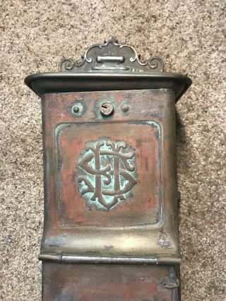 VINTAGE ORNATE COPPER METAL MAILBOX ANTIQUE WALL MOUNTED MAIL BOX 3