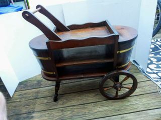 Vintage Solid Wood Rolling Bar Tea Trolley Serving Cart Quaker Oak