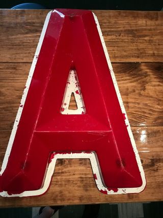 Vintage Sign Letter 25” A Large Marquee Red Hard Plastic White Trim