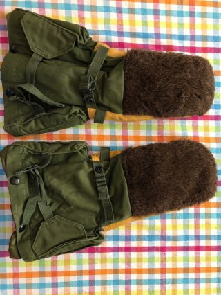 Vintage Usa Army Military Mittens Gloves Set Extreme Cold Weather Deerskin Wool