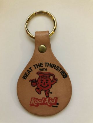 Vintage Kool - Aid Man Leather Keychain Key Fob Beat The Thirsties Advertising