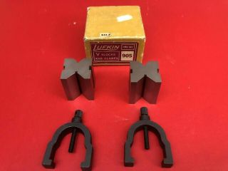 Vintage Lufkin No.  905 V Block Set With Clamps - Machinist Tools