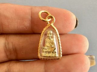 Lp Thuad Gold Pendant Thai Amulet Magic Legend Monk Powerful Protect Life