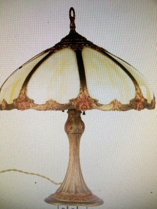 Antique Arts And Crafts Style Slag Glass Panel Lamp 20th C.  Ht 24 " D 19 "