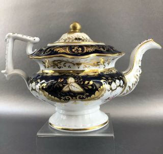 Victorian Antique C1835 H&r Daniel Style Mazarine Blue Gilt Porcelain Teapot