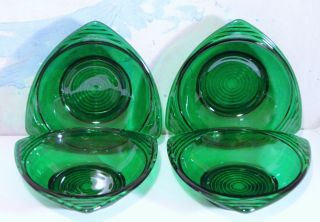 Vtg/bowls/forest Green/glass/triangle Shaped/salad/soup/mid Century Modern/set 4