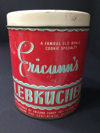 Vintage Ericann’s Lebkuchen Cookie Candy Tin Chicago Il