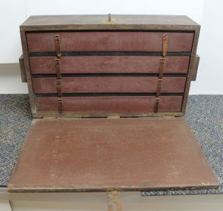 Vintage Hand Crafted Mechanics Tool Box Chest Case With Drawers / Trays