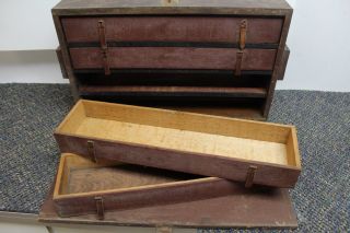 Vintage Hand Crafted Mechanics Tool Box Chest Case with Drawers / Trays 3