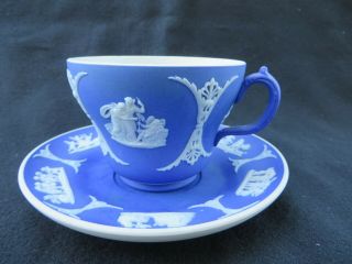 Antique Vintage Wedgwood Dark Blue Jasperware Tea Cup & Saucer
