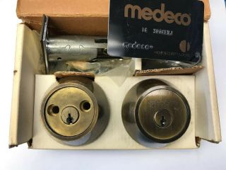 Medeco Double Cylinder Deadbolt Antique Color Card And 2 Keys 2 3/8in Backset