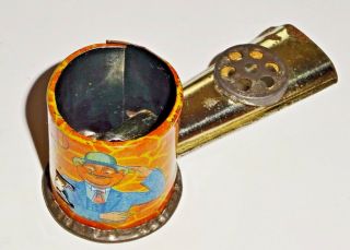 Vintage Tin Litho Noisemaker Jazoo Pre - War Japan Metal Toy Pipe Kazoo Graphic