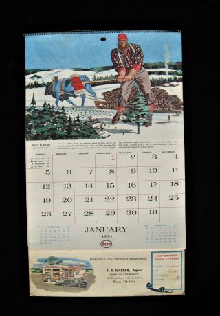 1964 Esso Humble Oil Wall Calendar Featuring Us Historic Cultural Scenes