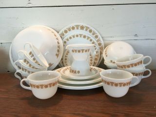 27 Piece Vintage Corelle Butterfly Gold Dinnerware Set Service For 4