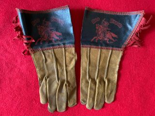 Vintage Red Ryder Gloves - - Leather & Vinyl With Cloth Fringe
